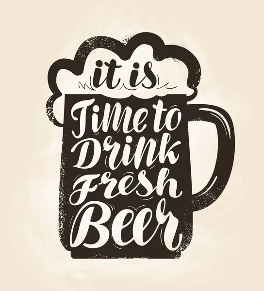 Tazza di birra artigianale con schiuma, scritte. Bandiera vintage, poster per menu bar. Illustrazione vettoriale — Vettoriale Stock