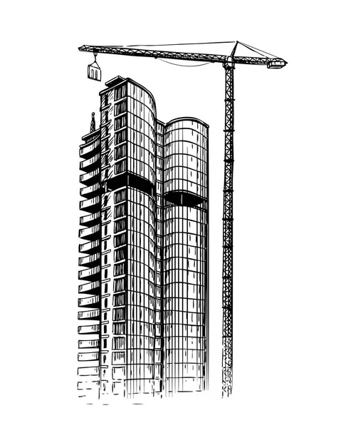 Budova mrakodrap, skica. Město, stavební vektorové ilustrace — Stockový vektor
