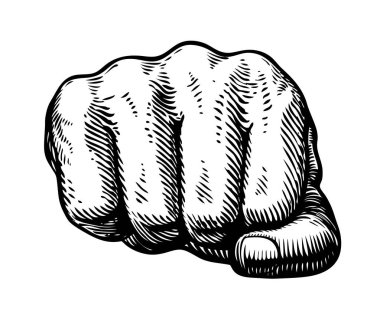 Fist, hand gesture sketch. Punch symbol. Vector illustration clipart