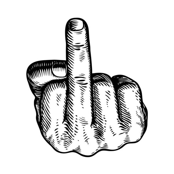 Hand, middle finger. Fuck you, symbol. Vintage sketch vector illustration