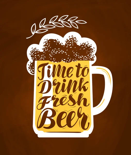Oktoberfest, taza de cerveza, símbolo. Hora de beber cerveza fresca, letras. Plantilla de diseño para menú de bar, restaurante o pub. Ilustración vectorial — Vector de stock