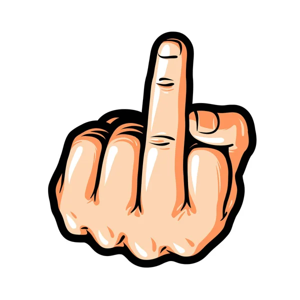 Hand gesture, Fuck You, symbol. Middle finger sign. Cartoon vector illustration, sticker — Stock Vector