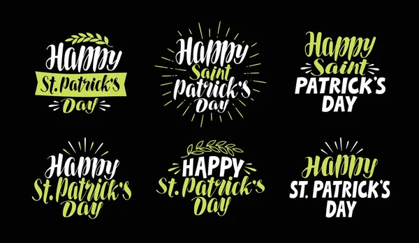 Gelukkig saint Patrick's Day, label set. Bier festival symbool. Belettering van typografie vectorillustratie — Stockvector