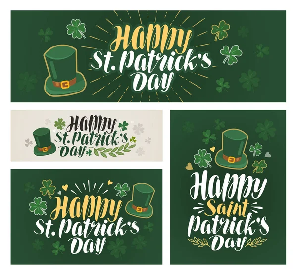 Happy Saint Patrick 's Day, Banner. irisches Bierfest, Etikett. Beschriftungsvektorillustration — Stockvektor