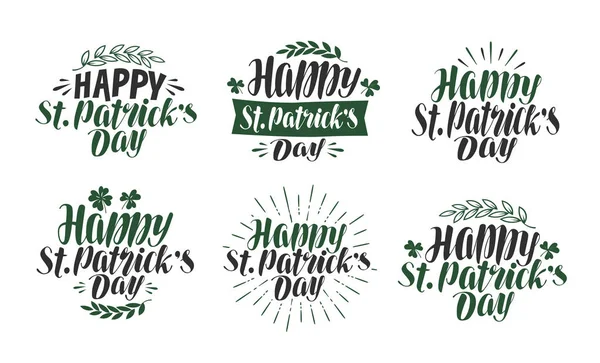 Happy St. Patrick's Day, lettering typography. Irish beer festival, label set. Vector illustration — Stock Vector