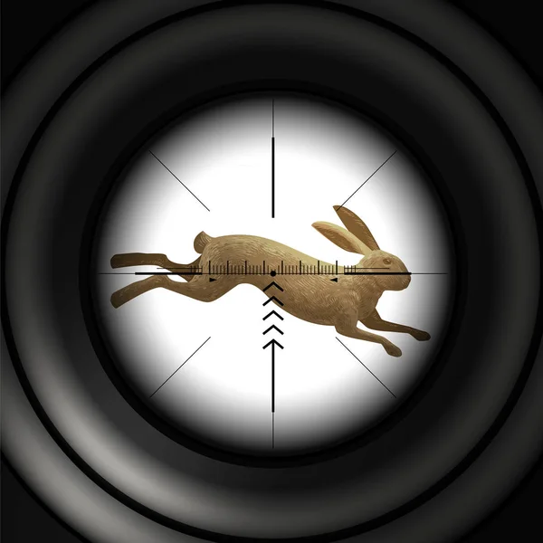 Lovecká sezóna. Běžící zajíc, Divoký králík. Sniper rozsah, vektorové ilustrace — Stockový vektor