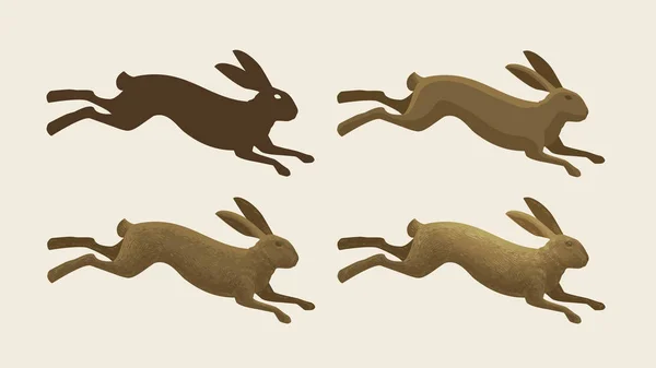 Lepre in esecuzione, set di icone. Coniglio, simbolo del coniglio. Animali, illustrazione vettoriale — Vettoriale Stock