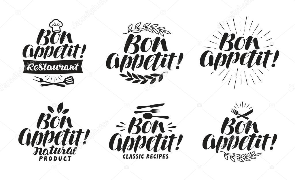 Bon appetit, label. Lettering for menu design restaurant or cafe. Vector illustration