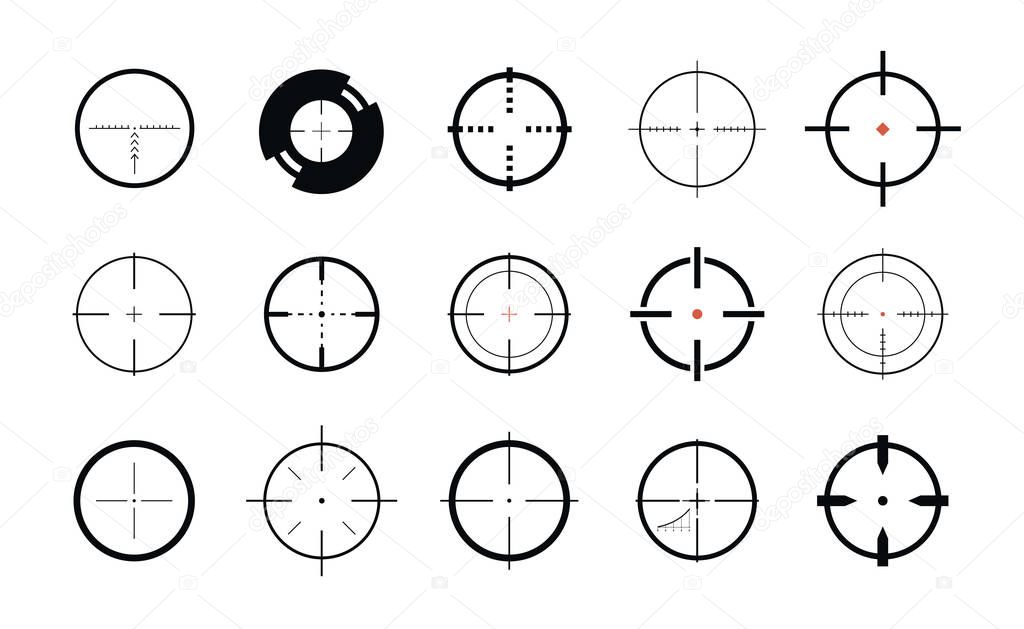 Sniper sight, symbol. Crosshair, target set of icons. Vector illustration