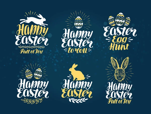 Easter, set label. Tulisan tangan yang indah untuk merancang kartu ucapan. Ilustrasi vektor - Stok Vektor
