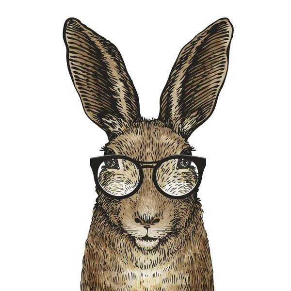 Roztomilý velikonoční zajíček s brýlemi. Kreslené vektorové ilustrace — Stockový vektor