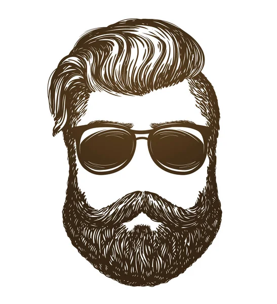 Retrato dibujado a mano del hombre con barba. Hipster, boceto de gafas de sol. Ilustración de vector Vintage — Archivo Imágenes Vectoriales