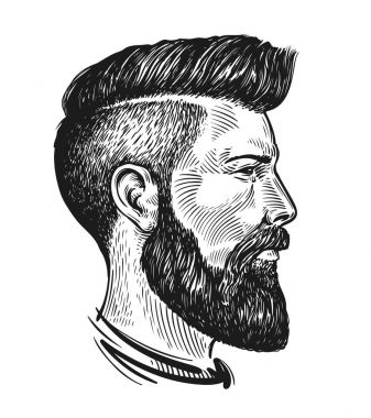 El profil erkekte çizilmiş portresi. Hipster kroki. Vintage vektör çizim