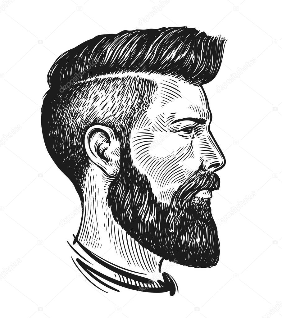 Hand drawn portrait of man in profile. Hipster sketch. Vintage vector illustration