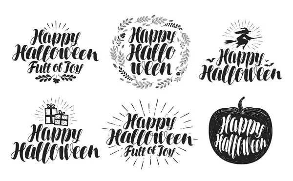 Happy halloween, Etikettenset. Feiertagssymbol oder Logo. schöne handgeschriebene Schrift, Vektorillustration — Stockvektor