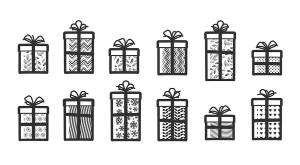 Regalos, iconos establecidos. Sorpresa, envoltura, símbolo de caja de regalo. Ilustración vectorial — Archivo Imágenes Vectoriales