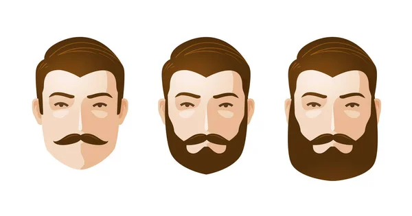 Retrato de homens bonitos. Homem com barba e bigode. Desenhos animados ilustração vetorial —  Vetores de Stock