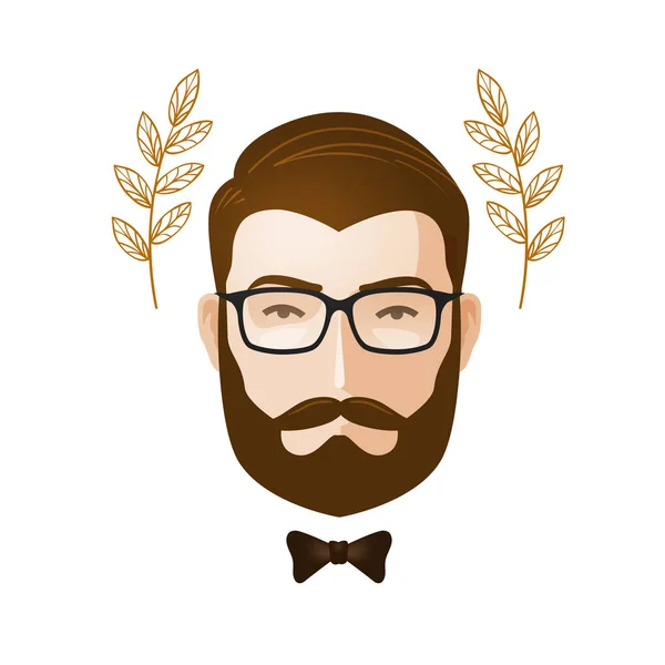 Ritratto di uomo. Uomo barbuto con gli occhiali. Erudita, icona gentiluomo o simbolo. Illustrazione vettoriale cartone animato — Vettoriale Stock