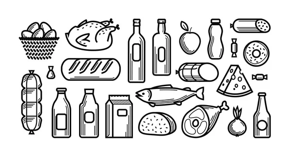 Grocery store. Food and drinks icons set. Vector illustration — Stock Vector