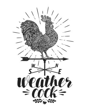 Windvane, Weather vane label. Weathercock icon or logo. Lettering vector illustration clipart