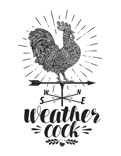 Windvane, etiqueta de veleta meteorológica. Icono o logotipo de Weathercock. Letras vector ilustración — Vector de stock