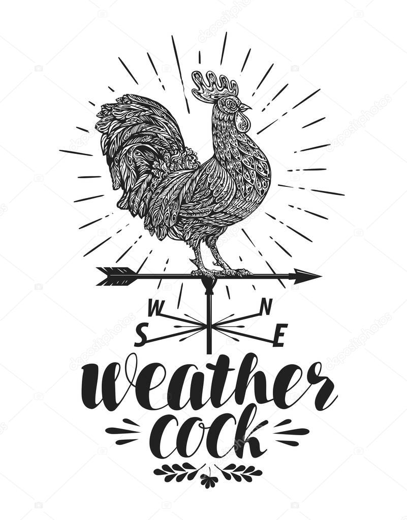 Windvane, Weather vane label. Weathercock icon or logo. Lettering vector illustration