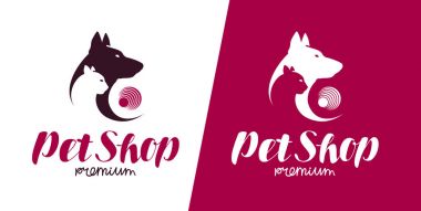 Evde beslenen hayvan dükkan veya hayvan hastalıklarıyla ilgili klinik logosu. Hayvanlar, köpek, kedi etiket. Vektör çizim