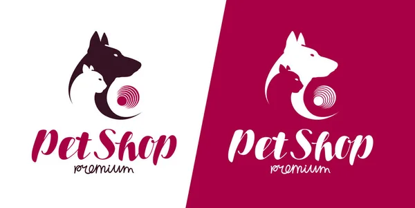 Логотип зоомагазина или ветеринарной клиники. Животные, собака, кошачья этикетка. Векторная иллюстрация — стоковый вектор