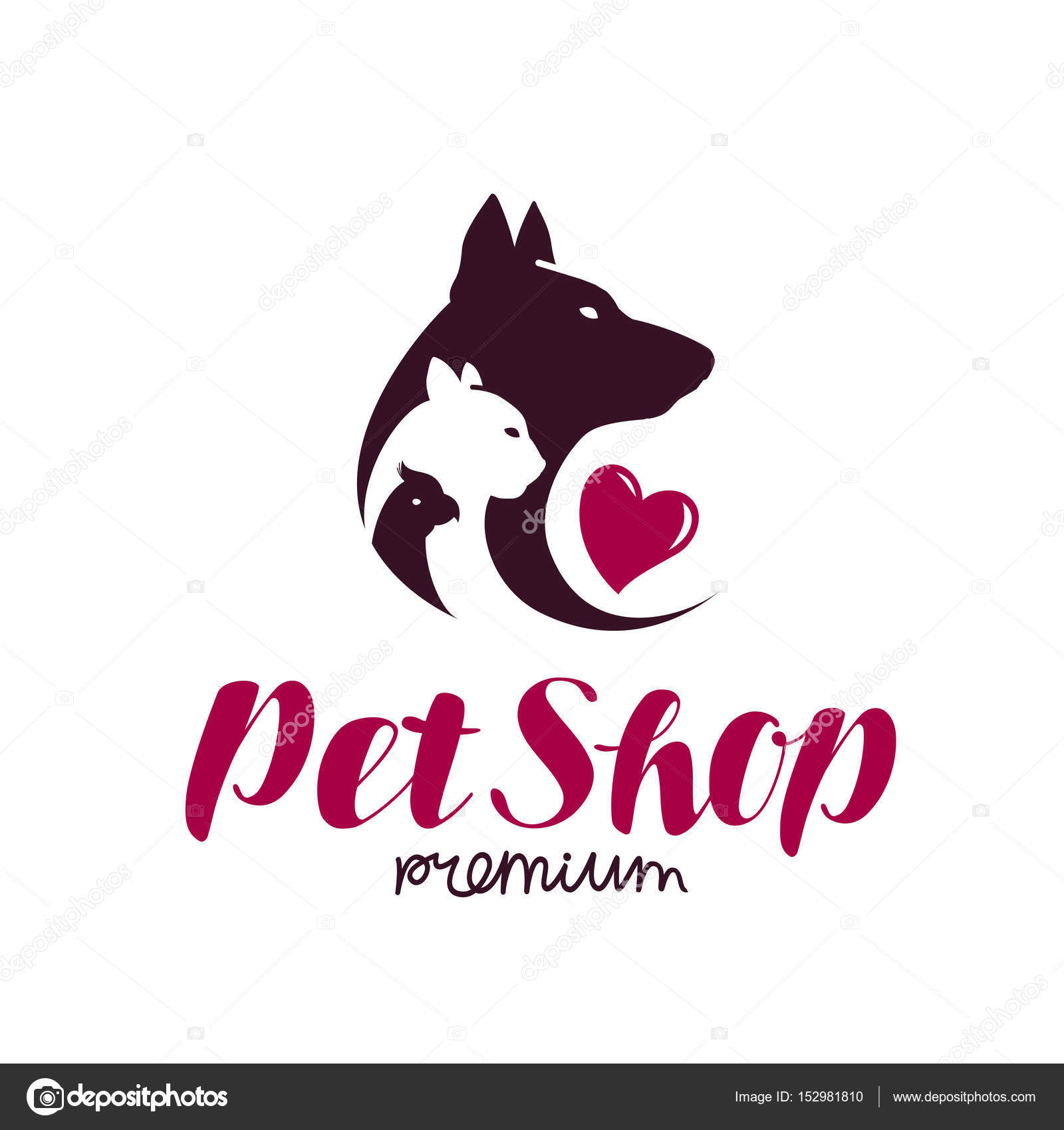 Pet Shop Logo Animal Shelter Dog Cat Parrot Icon Or Label