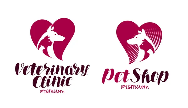 Zverimex, Veterinární klinika logo. Zvířata, pes, kočka, papoušek ikonu nebo symbol. Label vektorové ilustrace — Stockový vektor