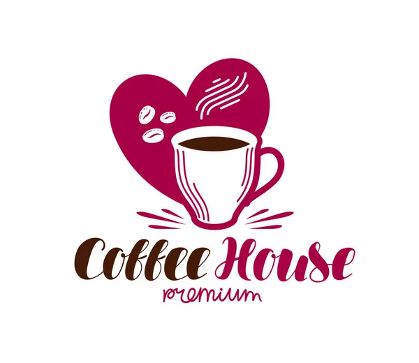 Cafetería, logo del café. Espresso, capuchino, etiqueta de bebida caliente o icono. Letras vector ilustración — Archivo Imágenes Vectoriales