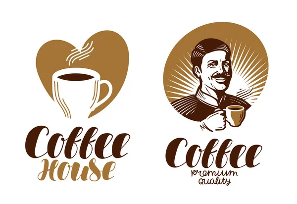 Kávové logo. Kavárna, espresso, kavárna, jídelna ikonu nebo označení. Nápis vektorové ilustrace — Stockový vektor