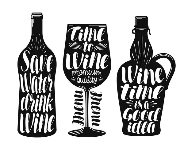 Vinho, conjunto de etiquetas da adega. Coleção elementos decorativos para restaurante menu ou café, bar. Lettering, caligrafia ilustração vetorial —  Vetores de Stock