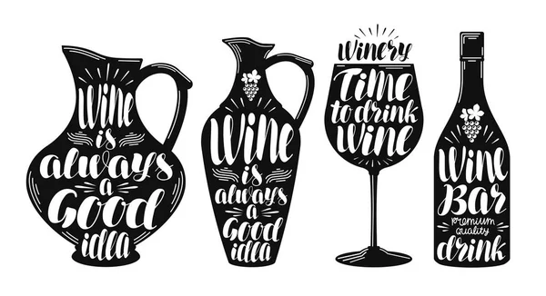 Vin, vingård etikett set. Collection dekorativa element för meny restaurang eller café. Kalligrafi bokstäver, och vektor illustration — Stock vektor