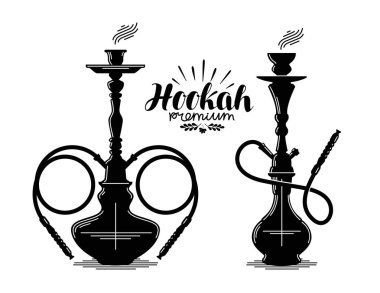 Hookah label set. Shisha, hooka, waterpipe, hubble-bubble, nargile icon or symbol. Vector illustration clipart