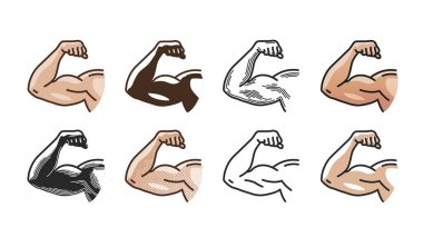 Kol kasları, güçlü el simgesine veya simge. Spor Salonu, spor, fitness, sağlık kavramı. Vektör çizim