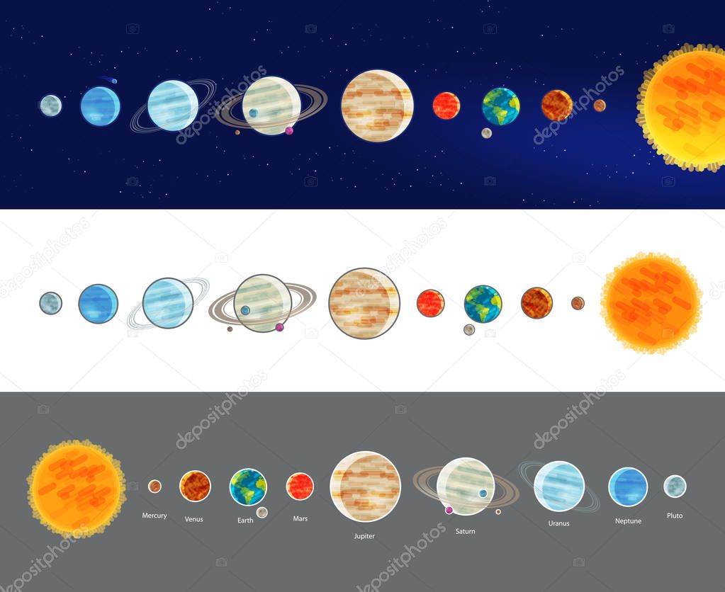 Astronomy, space, solar system infographics. Parade of planets, planetarium icon or symbol. Vector illustration