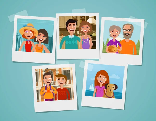 Familie fotoalbum. Mensen, ouders en kinderen concept. Cartoon vectorillustratie — Stockvector