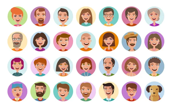 Lidé ikony nastavit. Avatara profilu, rozmanité tváře, sociální sítě, chat symbol. Kreslené vektorové ilustrace ploché styl — Stockový vektor