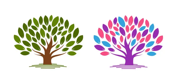 Árbol abstracto con hojas. Ecología, eco, medio ambiente icono de la naturaleza o logotipo. Ilustración vectorial — Vector de stock