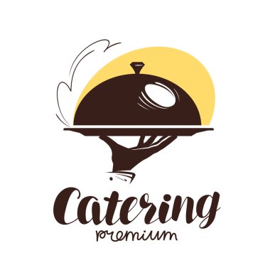 Catering hizmeti logosunu görmeniz gerekir. Simgesini veya etiket tasarım menü restoran veya kafe için. Vektör çizim
