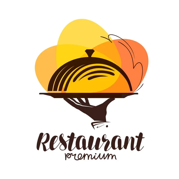 Logo restauracji. Ikona lub symbol dla projektowania menu knajpka, stołówki i kawiarni. Ilustracja wektorowa napis — Wektor stockowy