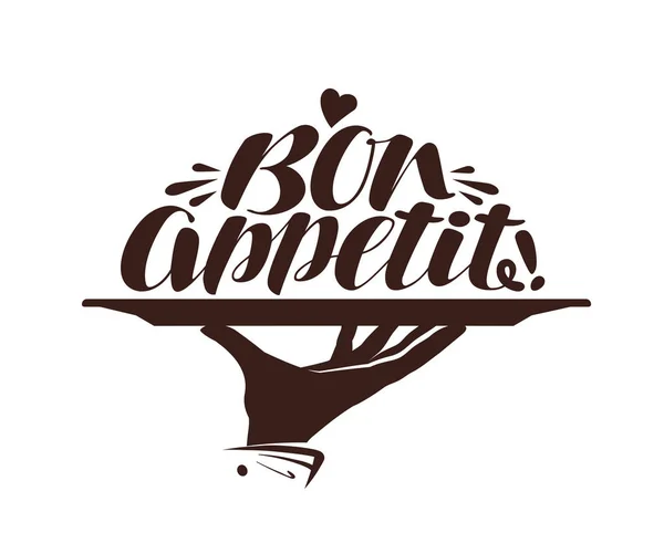 Guten Appetit Logo. Etikett für Design-Menü Restaurant oder Café. handschriftlicher Schriftzug, Kalligraphie-Vektorillustration — Stockvektor