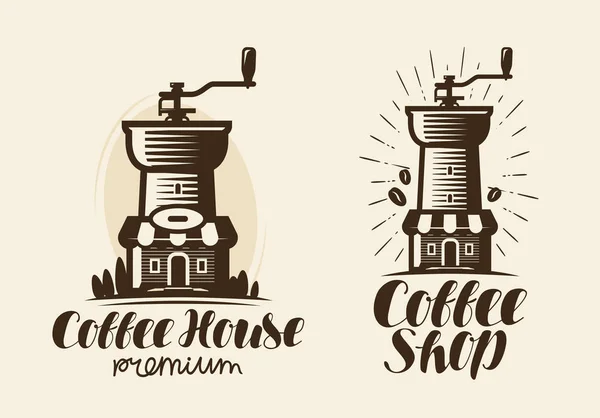 Kaffee, Espresso-Logo oder Etikett. Element für Design-Menü Restaurant oder Café. handschriftlicher Schriftzug, Kalligraphie-Vektorillustration — Stockvektor