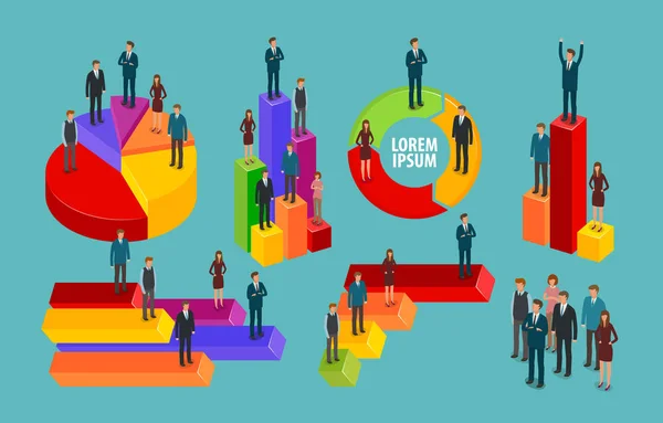 Infográfico de negócios. Gráfico, gráfico, pessoas, conceito de apresentação. Conjunto de ícones ilustração vetorial — Vetor de Stock