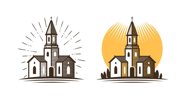 Kyrkan-logotypen. Religion, tro, övertygelse ikon eller symbol. Vektorillustration — Stock vektor