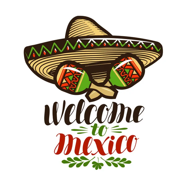 Bienvenido a México, Banner. Letras, caligrafía vector ilustración — Archivo Imágenes Vectoriales