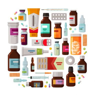 Medicine, pharmacy concept. Drug, medication set of icons. Vector illustration clipart