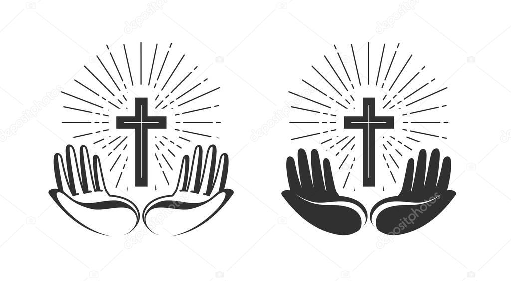 Religion concept. Bible, church, faith, pray icon or symbol. Vector illustration isolated on white background