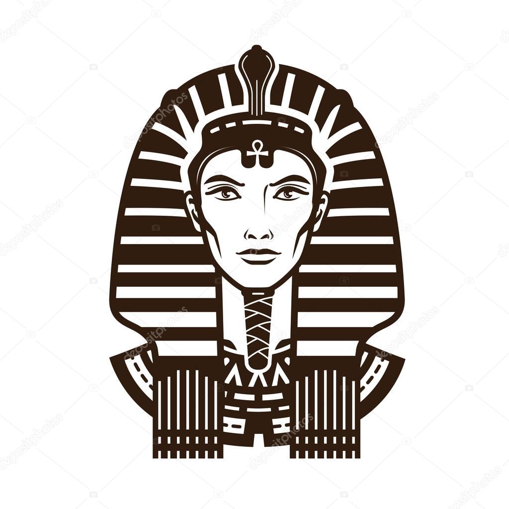 Portrait of pharaoh. Africa, Egypt, egyptian logo or symbol. Vintage vector illustration
